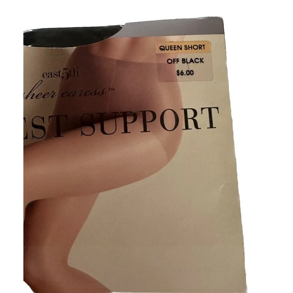 Sheerest Support Pantyhose Queen Short Off Black Control Top Reinforced Toe New